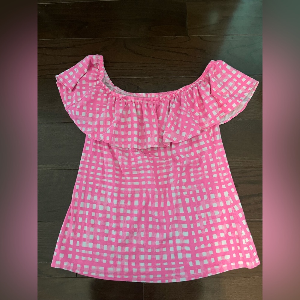 Lilly Pulitzer La Fortuna Pink and White Checkered Top